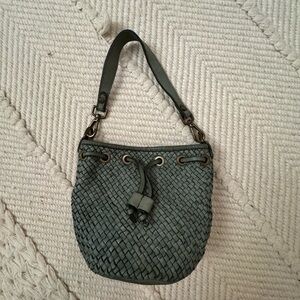 100% Italian Leather Woven Bucket Bag